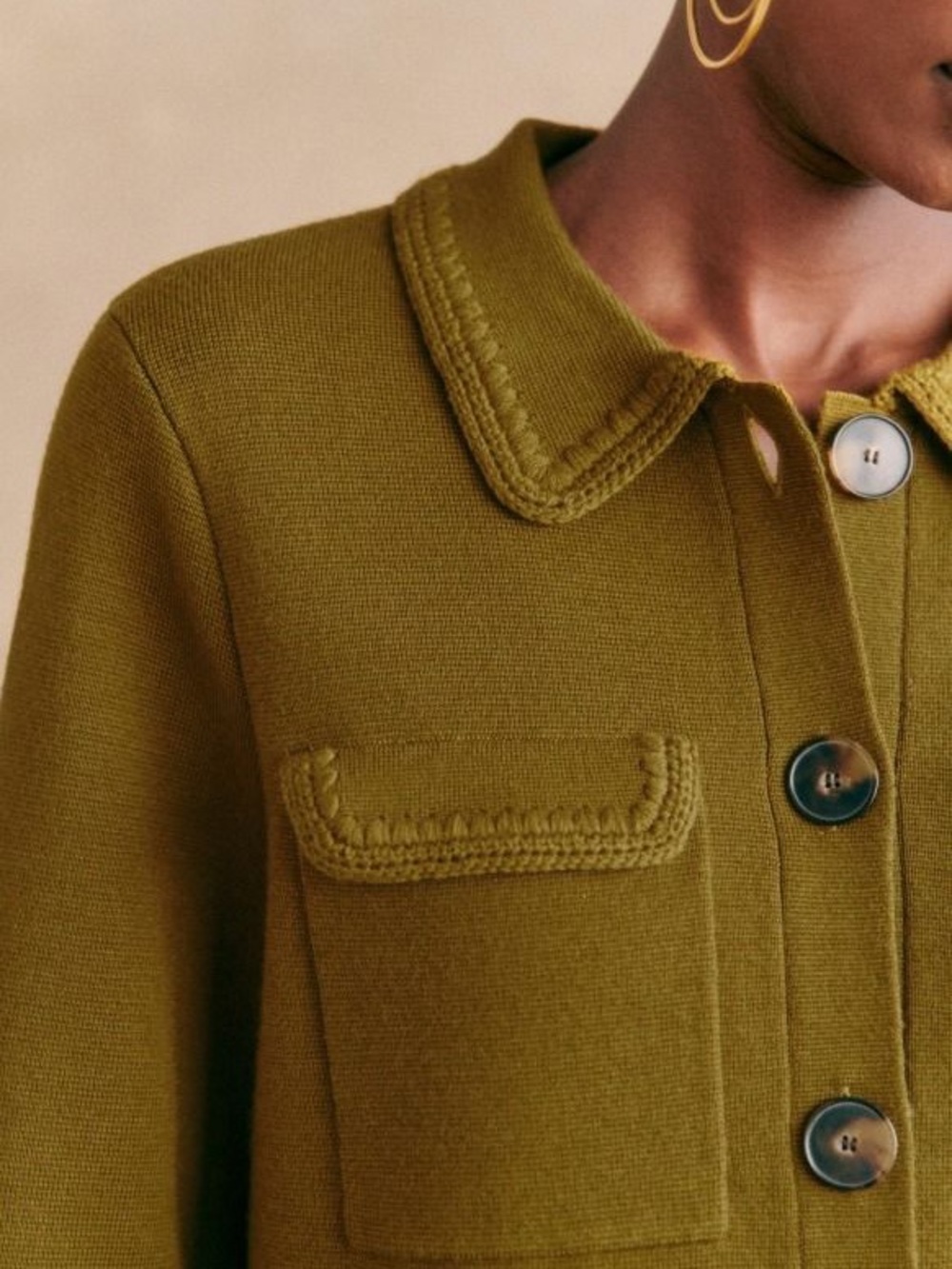 Sezane Betty Cardigan Olive Green Crochet Wool Size Medium - Picture 8 of 16